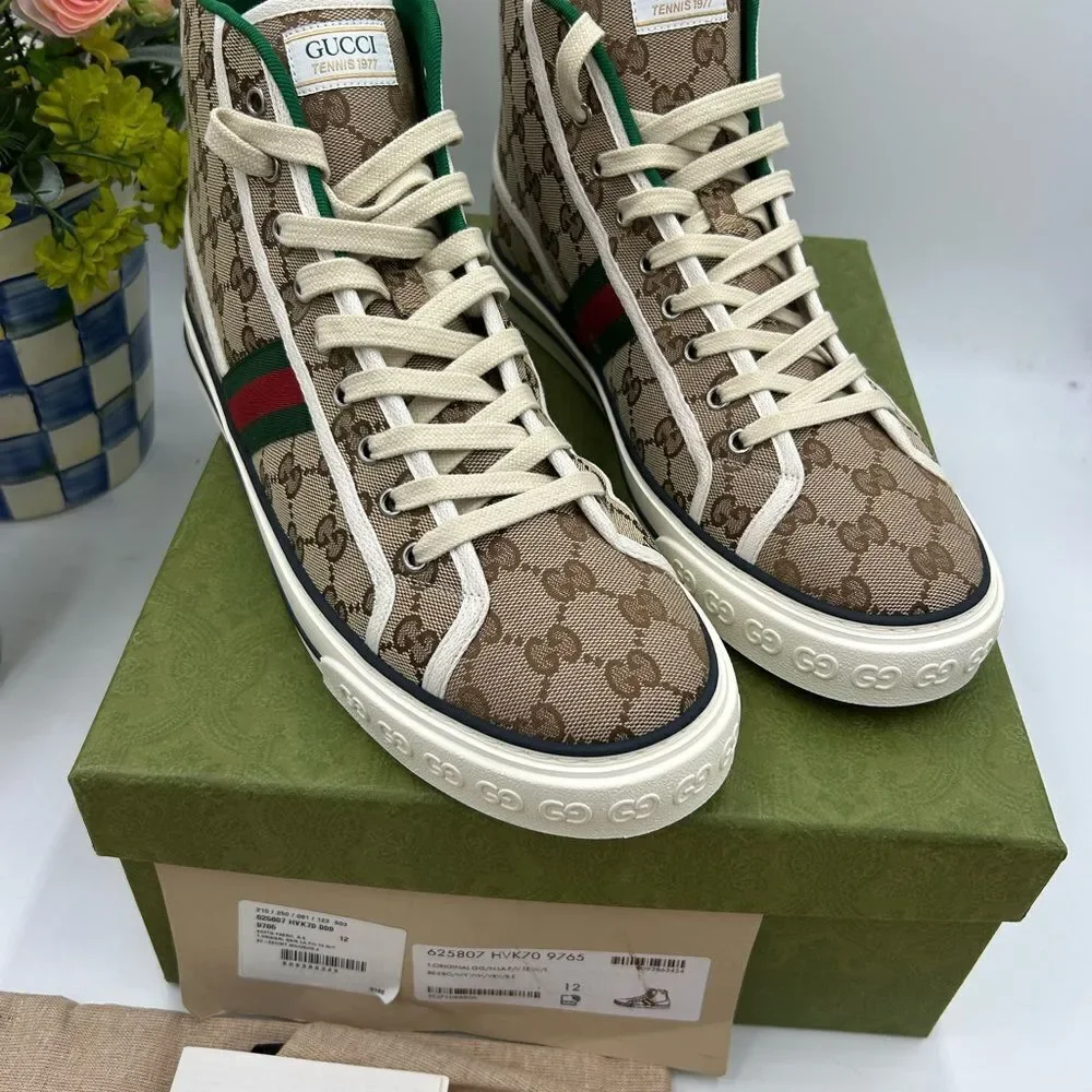 Men's Gucci 1977 tennis high top sneakers size 12.5 made in Italy